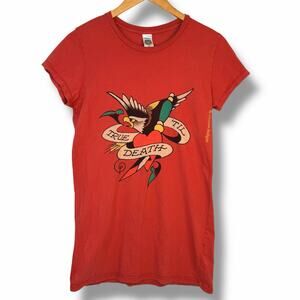 Ed Hardy Womens Tshirt True Til Death Tattoo Design Eagle Heart Red Size Large